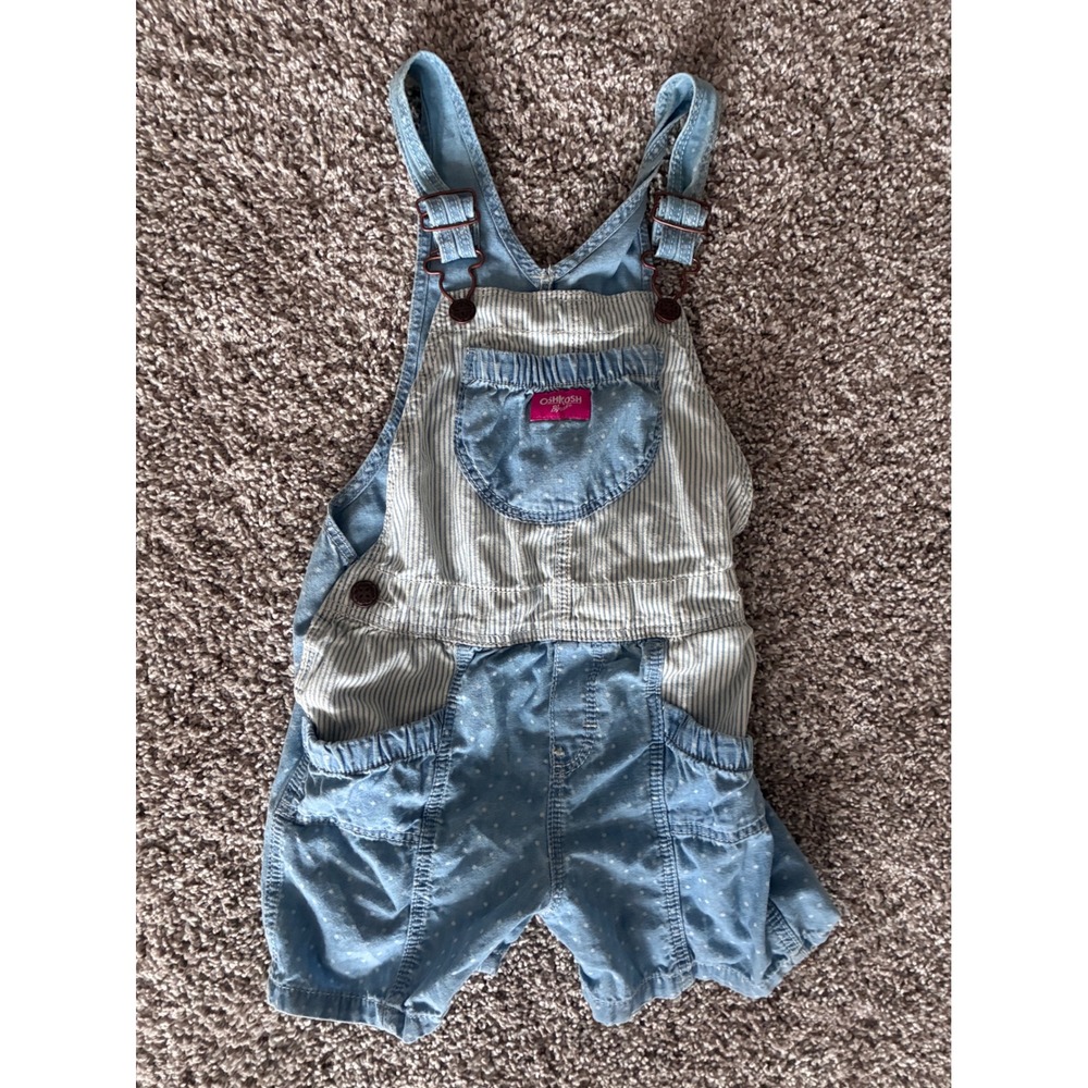 OshKosh Bgosh Toddler 5T Mixed Print Stripe Polka Dot Denim Overalls vintage